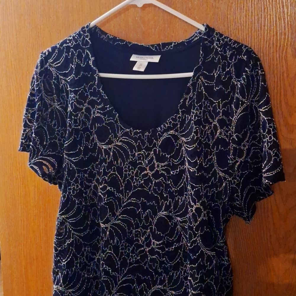 Motherhood Maternity Navy Blue Lace Dress with Pink Floral detailing 2X
